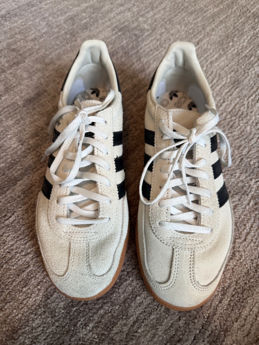 adidas Spezial Suede Sneakers in Cream with Black Stripes and Gum Sole - Picture 2 of 5